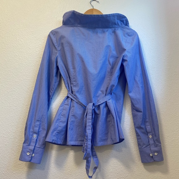 Aritzia Babaton Blue and White Pin Stripe Wrap Top - Picture 2 of 10